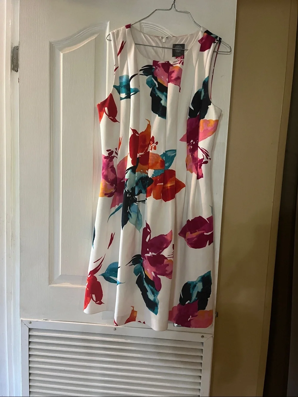 Vince Camuto White Sleeveless Mini Dress with Pink, Teal and Coral Floral Print